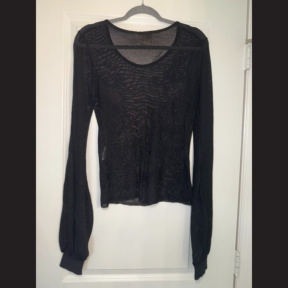 CHANEL Black Sheer Knit Long Sleeve Top Size 42 - Picture 3 of 4